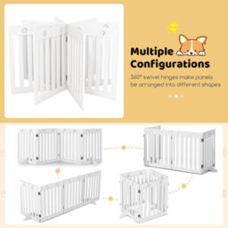Costway 4-Panel Dog Gate Freestanding Pet Fence Folding Safety Barrier W/ 2 Removable Feet - thumbnail 5