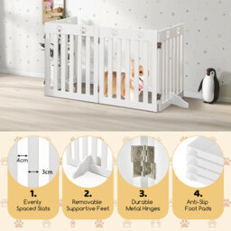 Costway 4-Panel Dog Gate Freestanding Pet Fence Folding Safety Barrier W/ 2 Removable Feet - thumbnail 7