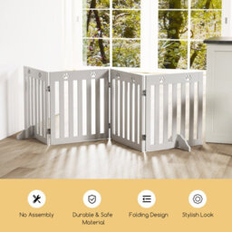 Costway 4-Panel Dog Gate Freestanding Pet Fence Folding Safety Barrier W/ 2 Removable Feet - thumbnail 4