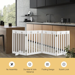 Costway 4-Panel Dog Gate Freestanding Pet Fence Folding Safety Barrier W/ 2 Removable Feet - thumbnail 3