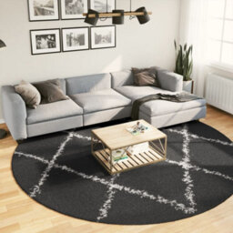 Berkfield Shaggy Rug Pamplona High Pile Modern Black And Cream Size  280 Cm - thumbnail 1