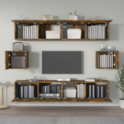 Berkfield 6 Piece Tv Cabinet Set Smoked Oak Engineered Wood - thumbnail 3