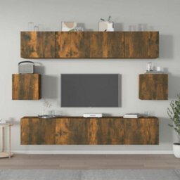 Berkfield 6 Piece Tv Cabinet Set Smoked Oak Engineered Wood - thumbnail 1