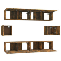 Berkfield 6 Piece Tv Cabinet Set Smoked Oak Engineered Wood - thumbnail 5