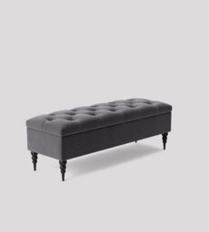 120Cm Safar Ottoman Bench With Storage And Turned Wooden Legs- Plush Velvet Shoes Bench - Steel Grey Chesterfield Storage Bench