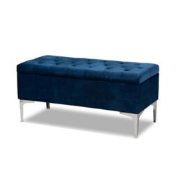 Modena Storage Ottoman Bench, Ottoman Footstool With Legs, 137Cm Plush Velvet Upholstered End Of Bed Bench, Sapphire Blue - thumbnail 3
