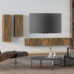 Berkfield 4 Piece Tv Cabinet Set Smoked Oak Engineered Wood - thumbnail 1