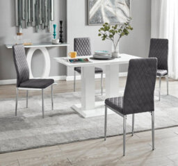 Furniturebox Uk 4 Seater Dining Set - Imperia White High Gloss Dining Table And Chairs - 4 Grey Velvet Milan Chrome Leg Chairs - thumbnail 1