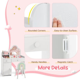 Costway Kids Vanity Table And Chair Set Girls Vanity Set W/ Cloud-Shaped Mirror White - thumbnail 9
