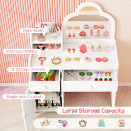 Costway Kids Vanity Table And Chair Set Girls Vanity Set W/ Cloud-Shaped Mirror White - thumbnail 6