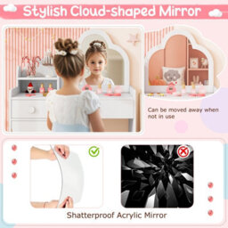 Costway Kids Vanity Table And Chair Set Girls Vanity Set W/ Cloud-Shaped Mirror White - thumbnail 5