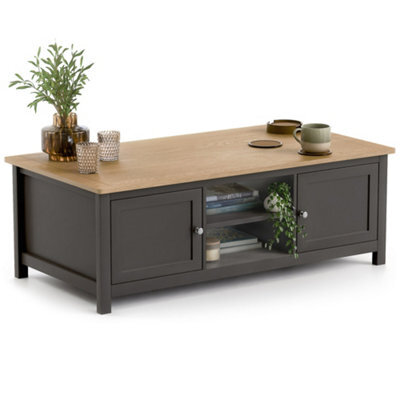 Christow Coffee Table Oak-Effect Top Cupboards & Shelves Charcoal H40Cm X W115Cm X D60Cm - image 1