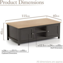 Christow Coffee Table Oak-Effect Top Cupboards & Shelves Charcoal H40Cm X W115Cm X D60Cm - thumbnail 6