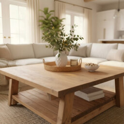 L120Xw88Cm Large Arba Rustic Solid Wood Coffee Table With Shelf - thumbnail 1