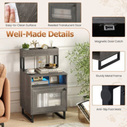Gainoom Nightstand With Led Lights Modern End Table Freestanding Bedside Table With Heavy-Duty Metal Frame Grey - thumbnail 9