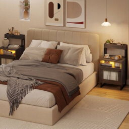 Gainoom Nightstand With Led Lights Modern End Table Freestanding Bedside Table With Heavy-Duty Metal Frame Grey - thumbnail 5