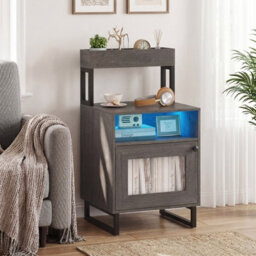Gainoom Nightstand With Led Lights Modern End Table Freestanding Bedside Table With Heavy-Duty Metal Frame Grey - thumbnail 3