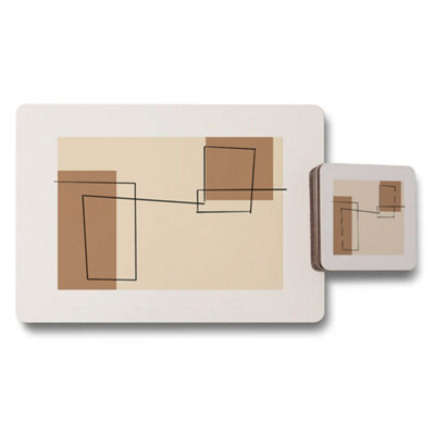 Benjamin Tate Design Set Of 12 Abstract Geometric Placemat And Coaster Set With Wood Base Exclusive Designer Print - image 1