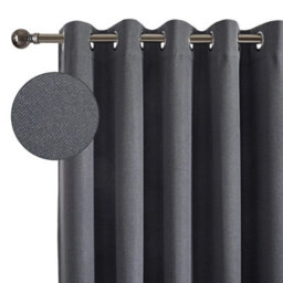 Ameha Blackout Charcoal Eyelet Curtain Energy Efficient Thermal Insulated Window Curtain Pair 66X54'' With Tie Back For Bedroom Curtain - thumbnail 3