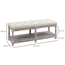 2-Tier Bed End Bench, Vintage Stool Button Tufted Window Seat Cream White - thumbnail 2