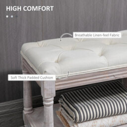 2-Tier Bed End Bench, Vintage Stool Button Tufted Window Seat Cream White - thumbnail 4