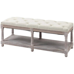 2-Tier Bed End Bench, Vintage Stool Button Tufted Window Seat Cream White - thumbnail 6