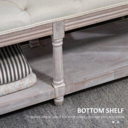 2-Tier Bed End Bench, Vintage Stool Button Tufted Window Seat Cream White - thumbnail 5
