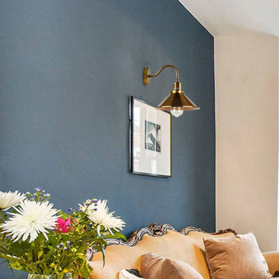 " Retro Industrial Wall Light Swan Neck Arm, Yellow Brass Conical Shade Wired Wall Light" - image 1