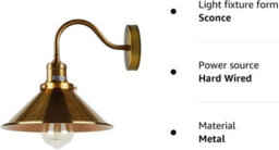 " Retro Industrial Wall Light Swan Neck Arm, Yellow Brass Conical Shade Wired Wall Light" - thumbnail 3