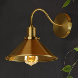 " Retro Industrial Wall Light Swan Neck Arm, Yellow Brass Conical Shade Wired Wall Light" - thumbnail 4