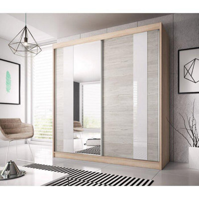 Arte Stylish Oak Sonoma Multi Sliding Mirror Door Wardrobe W233Cm H218Cm D61Cm - Kathult Oak & White Gloss Front - image 1