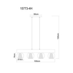 Luminosa Lighting Luminosa Barry I Bar Pendant Ceiling Light Matt Black Amber Glass Shade 4X E27 - thumbnail 6