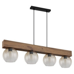 Luminosa Lighting Luminosa Barry I Bar Pendant Ceiling Light Matt Black Amber Glass Shade 4X E27 - thumbnail 2