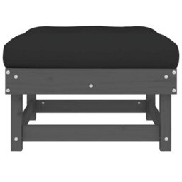 Berkfield Garden Footstool With Cushion Grey Solid Wood Pine - thumbnail 4