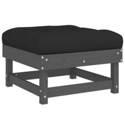 Berkfield Garden Footstool With Cushion Grey Solid Wood Pine - thumbnail 2