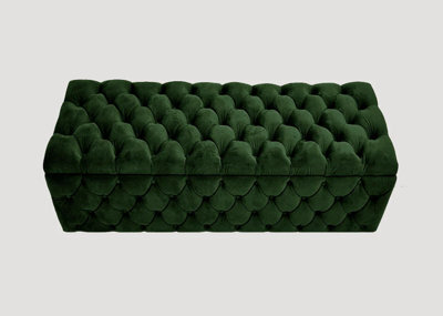 120Cm Wide Lux Ottoman Storage Box, Forest Green Velvet Upholstered Chesterfield Storage Ottoman Box - image 1