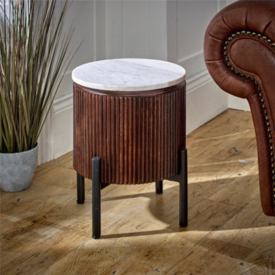 Worcester Ruby Mango Wood Side Table With Marble Top & Metal Legs - image 1