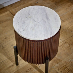 Worcester Ruby Mango Wood Side Table With Marble Top & Metal Legs - thumbnail 4