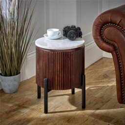 Worcester Ruby Mango Wood Side Table With Marble Top & Metal Legs - thumbnail 2