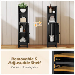 Gainoom Bathroom Black Storage Cabinet Small Corner Floor Cabinet With Door And Adjustable Shelves - thumbnail 8