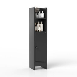 Gainoom Bathroom Black Storage Cabinet Small Corner Floor Cabinet With Door And Adjustable Shelves
