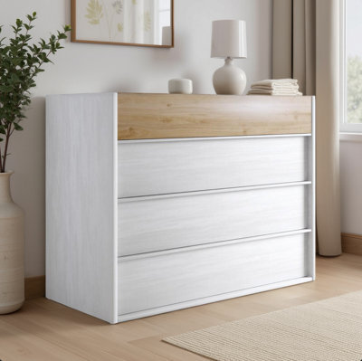 FurniComp LTD Furnicomp Carter 4 Drawer 110Cm Chest Of Drawers - White Oak & Cadiz - image 1