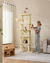 LEDREM 201 Cm Tall Cat Tree, Xxl Large Cat Tower For Indoor Cats, Multi-Level Cat Condo With 4 Scratching Posts, 2 Hammocks, A Perch - thumbnail 1