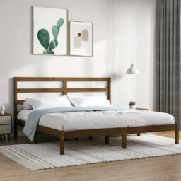 Berkfield Bed Frame Honey Brown Solid Wood Pine 200X200 Cm - thumbnail 1