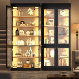 Btm Led Display Cabinet, Freestanding Storage Cabinet With Glass Doors, Anti Tip Design, Black - thumbnail 8