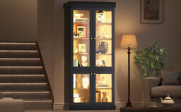 Btm Led Display Cabinet, Freestanding Storage Cabinet With Glass Doors, Anti Tip Design, Black - thumbnail 7
