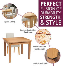 Hallowood Furniture Waverly Oak Small Extending Table With 6 Upholstered Straight Back Beige Chair With Oak Legs - thumbnail 2