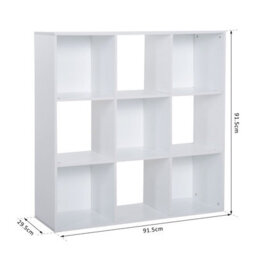 Homcom 9 Cube Storage Cabinet Bookcase Bookshelf Home Office Shelf, White - thumbnail 3