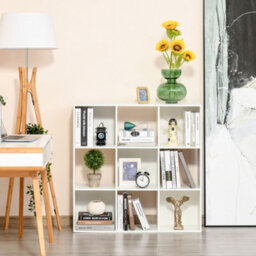 Homcom 9 Cube Storage Cabinet Bookcase Bookshelf Home Office Shelf, White - thumbnail 4