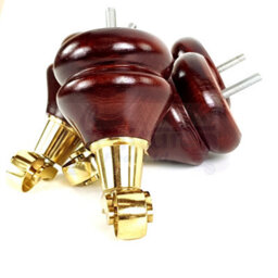L&F 4 Mahogany Furniture Legs Wood Replacement Feet With Brass Castors 140mm High Chair Sofa M8 - thumbnail 3